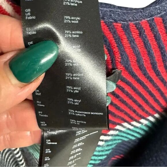 Women’s MAJE Emmy jacquard stripe wool-blend multicolor frayed hem shrug poncho - Picture 6 of 7